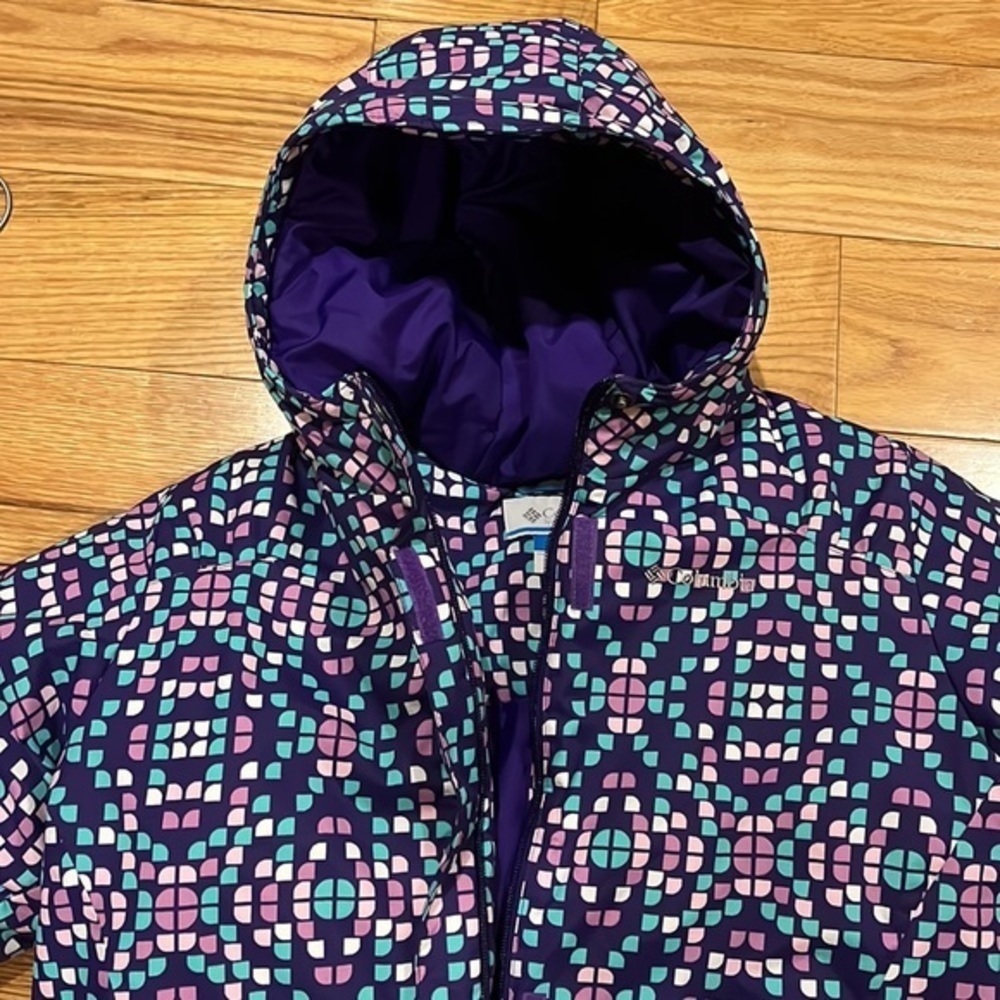 Columbia Youth Horizon Ride hooded Ski jacket in hyper purple print XL - Picture 8 of 15
